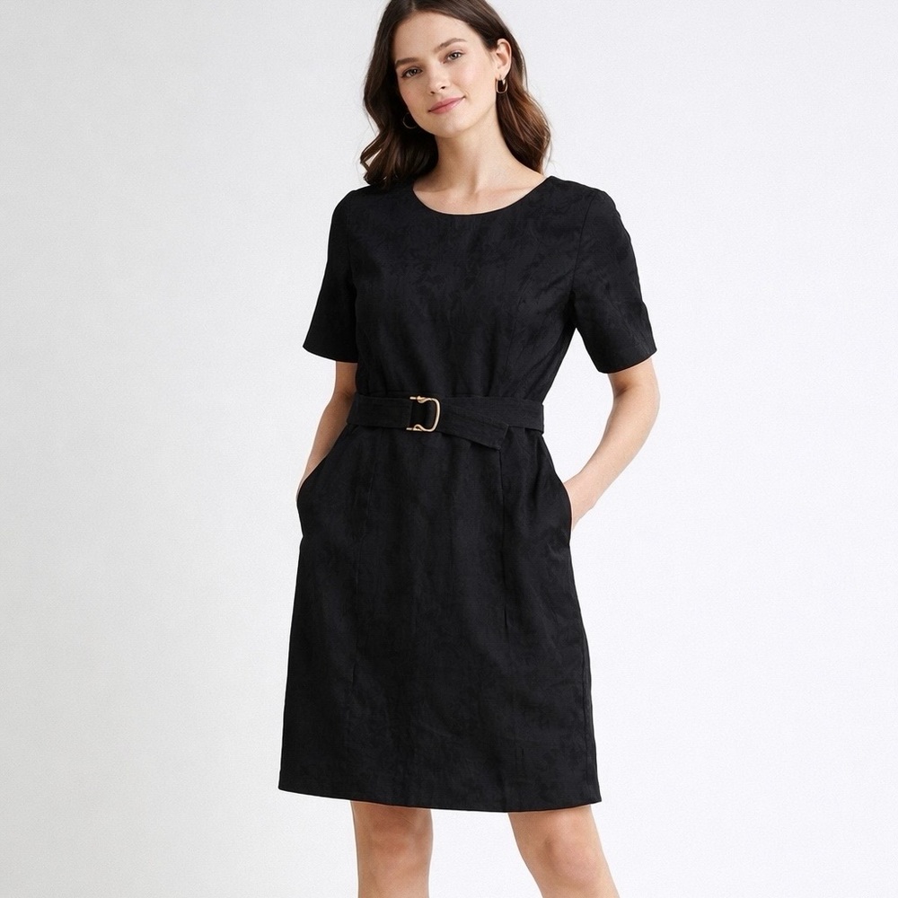 Stella McCartney Black Belted Damask Jacquard Short Sleeve Dress IT40 US 4-6